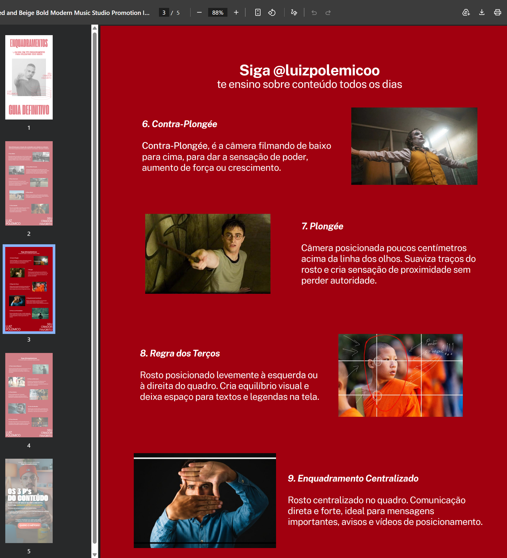 Referência visual dos 5 ângulos